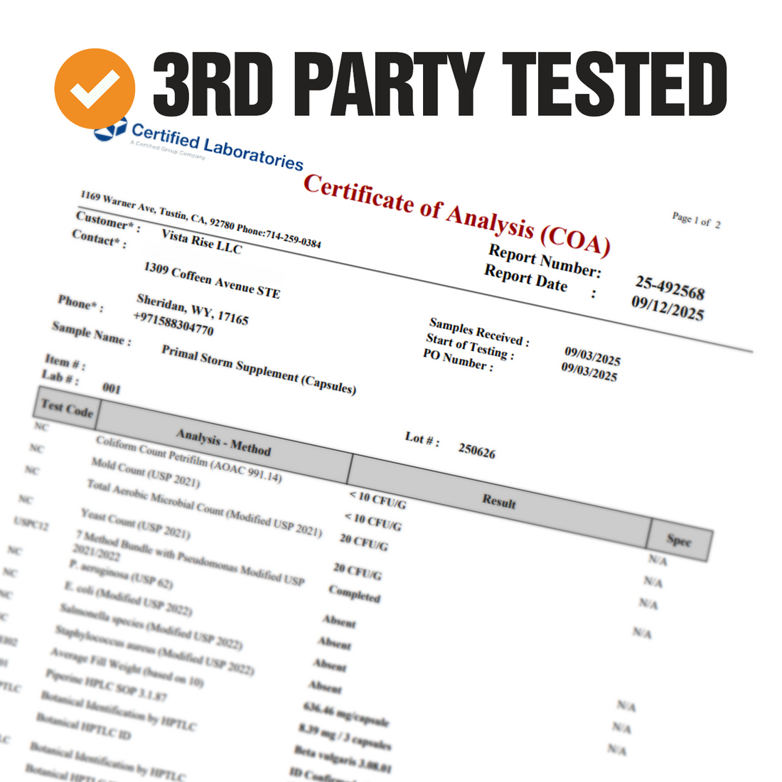 3rd party tested – certificate of analysis